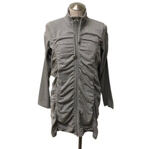 Neon Buddha Jacket Womens Medium Grey Ruched Full Zip Mock Neck‎ Longline Pocket